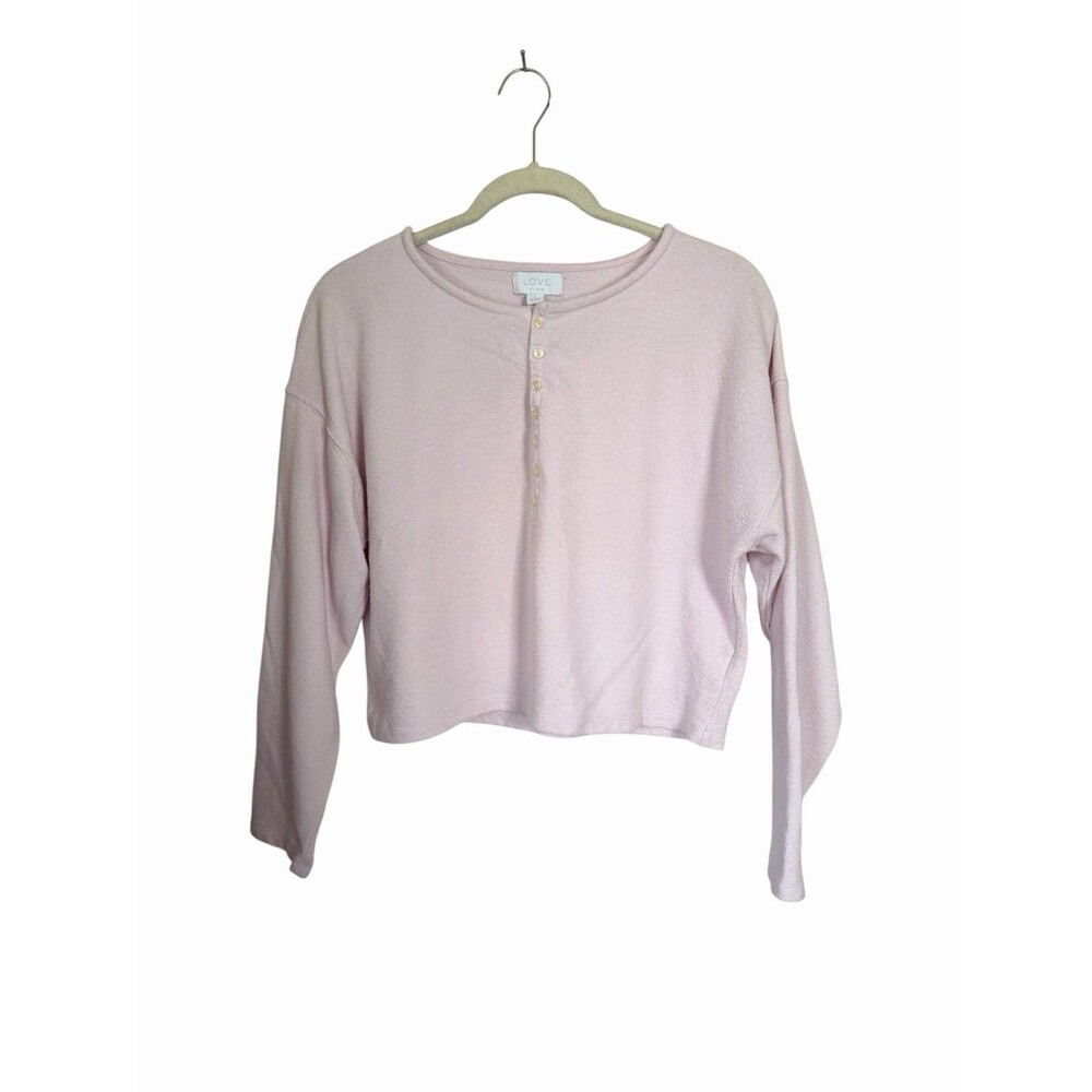 Love By GAP Women's Sz S Light Pink Waffle Knit Henley Cropped Top Cotton Blend